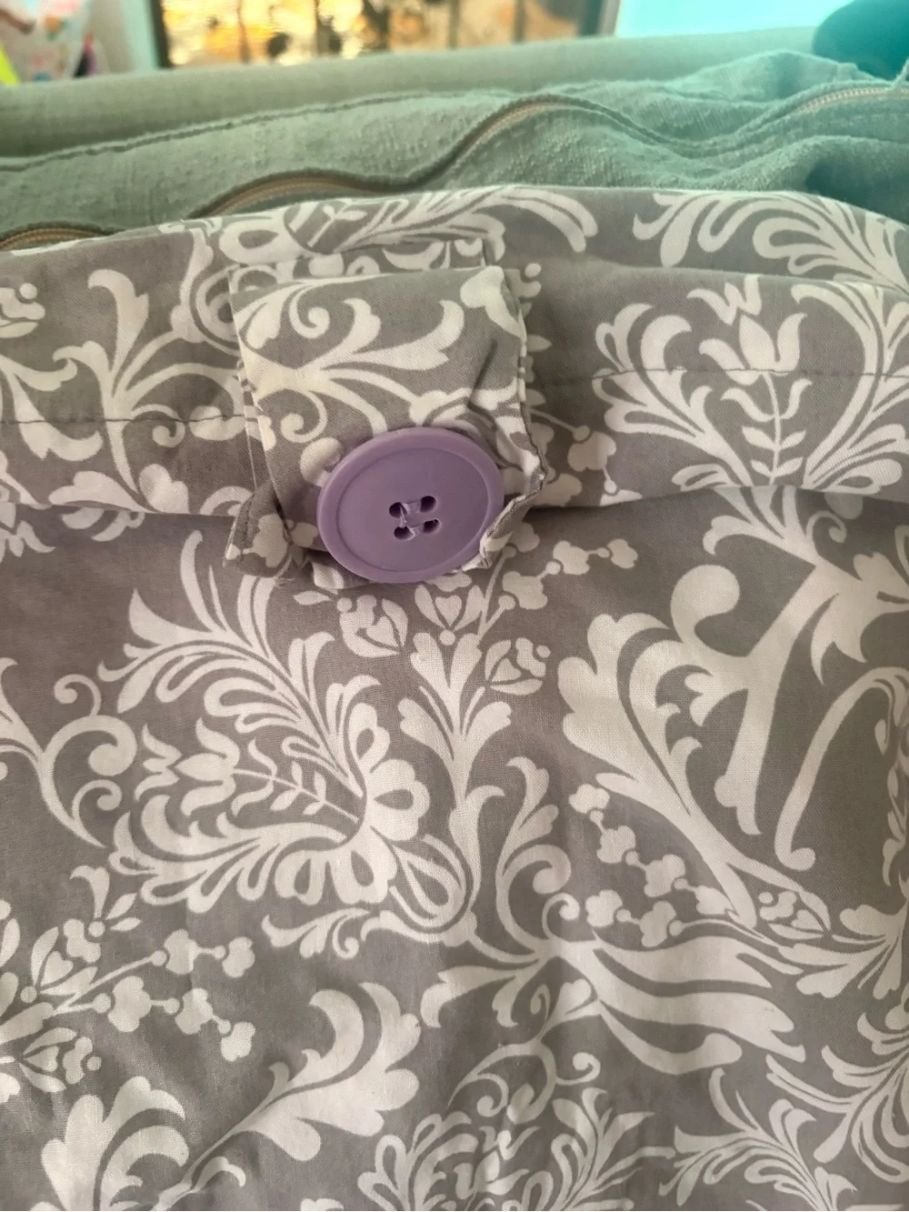 Canopy Gray and White Floral Infant Car Seat Cover with Lavender Trim